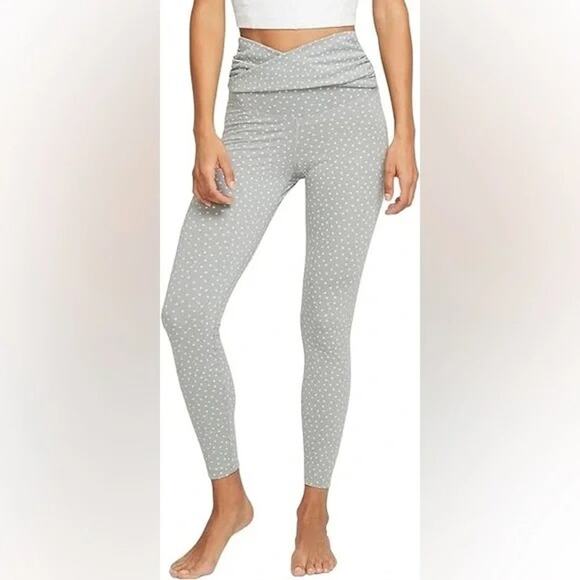 Nike Yoga Gray Polka Dot Twist 7/8 Cropped Athletic Tights Leggings XL - Picture 1 of 7